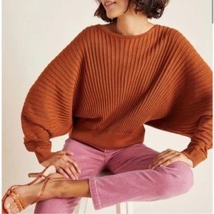Anthropologie burnt orange ripped oversized sweater quarter sleeve
